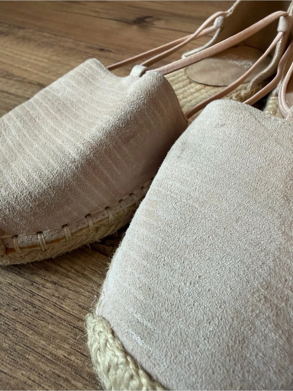 Eileen Fisher Blush Nude Suede Metallic stripe Espadrille Flats 7 strappy ballet